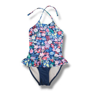 Tea Collection Girls 10 One Piece Peplum Halter Swimsuit